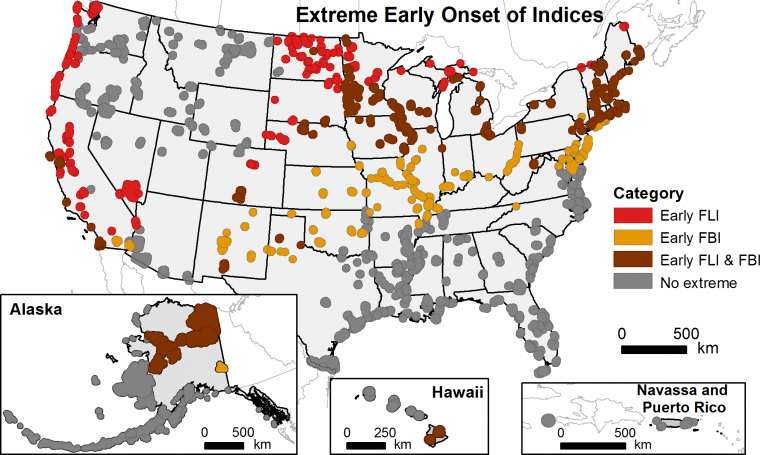 Graphic from manuscript on changes in spring onset in National Wildlife Refuges